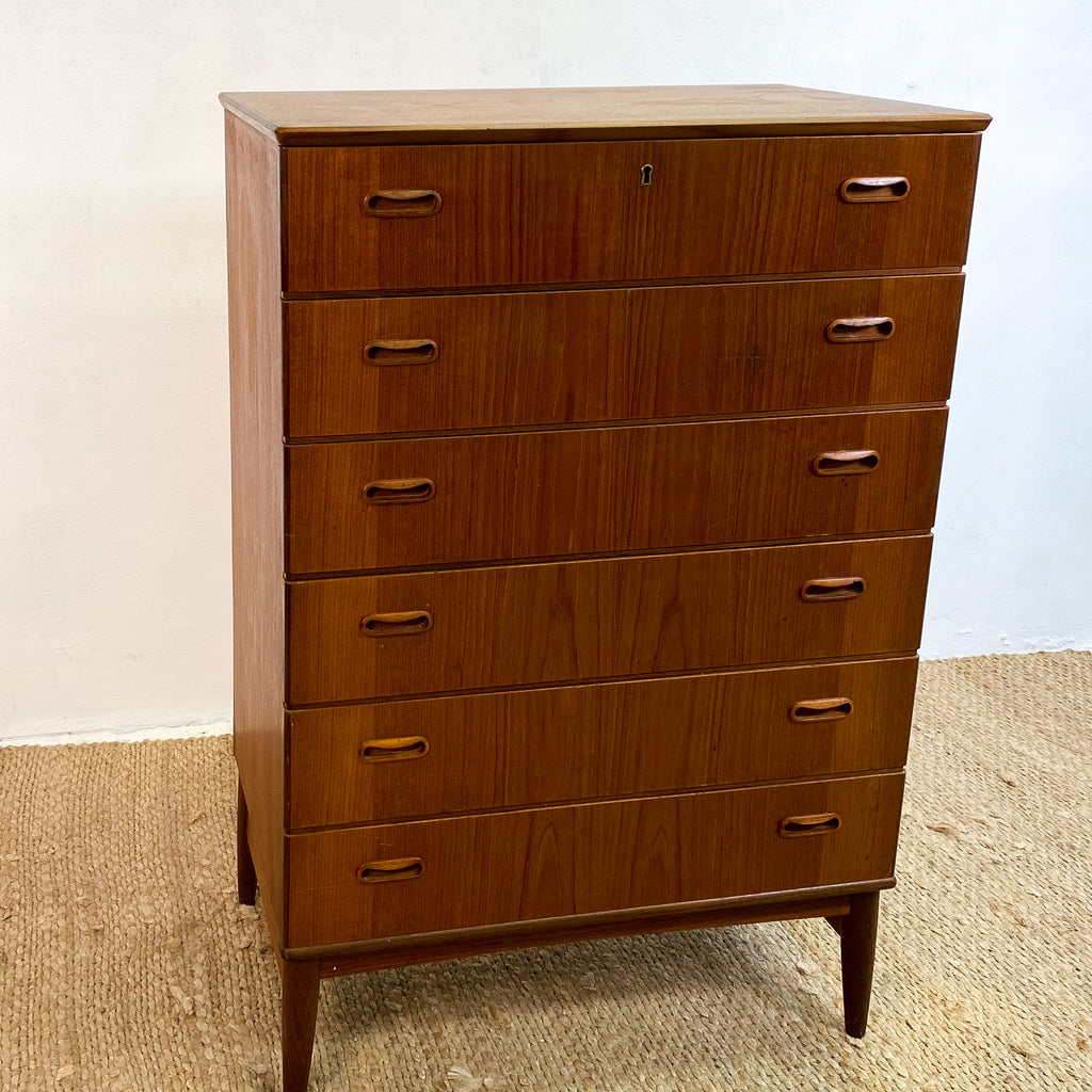 Mid Century Teak Danish Tallboy Chest Of Drawers