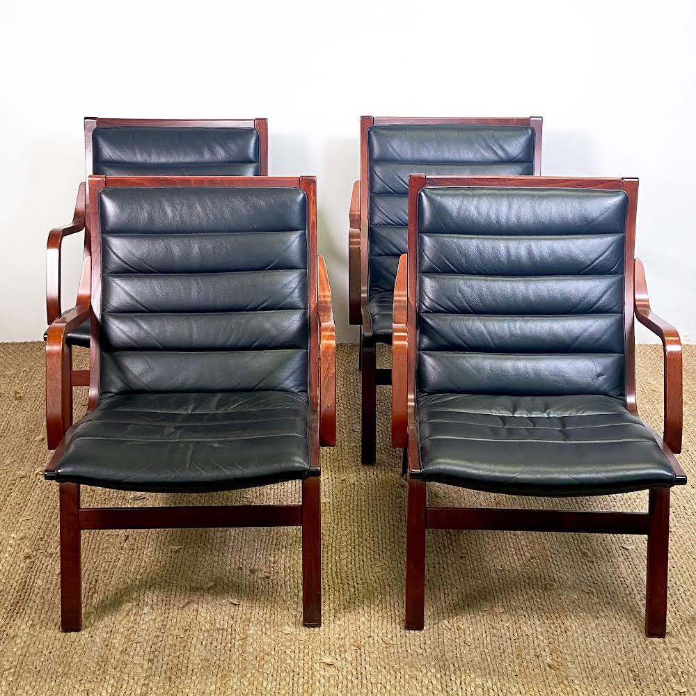 Black Leather Bentwood Armchairs