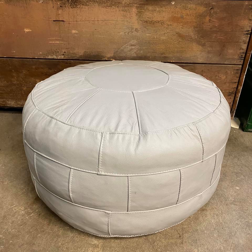 cream leather ottoman