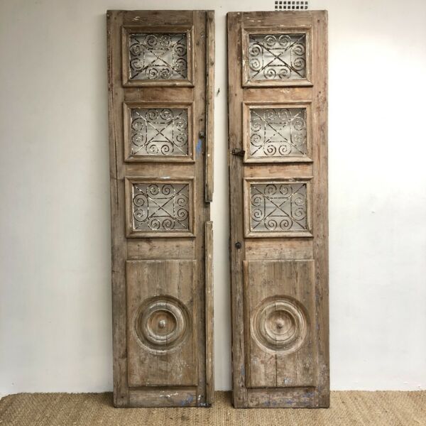 Antique Egyptian Baltic Pine and Wrought Iron French Doors