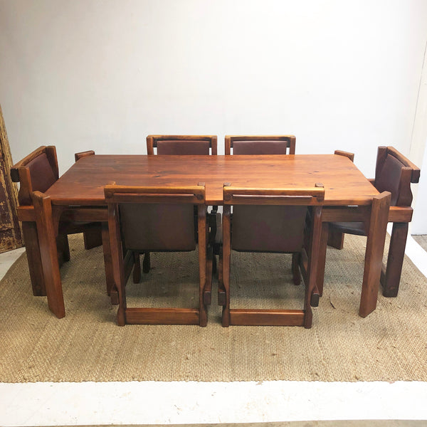 Vintage 1970s Post & Rail Leather Sling Chairs and Dining Table