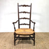 Antique French Ladder Back Rush Seat Armchair