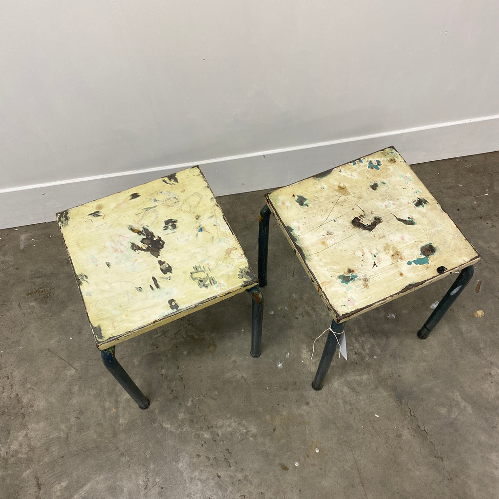 Pair 1950s Painted Metal Industrial Side Tables