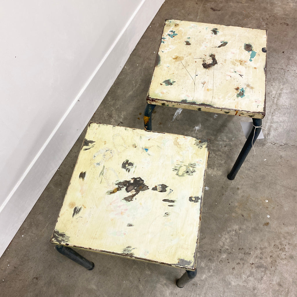 Pair 1950s Painted Metal Industrial Side Tables