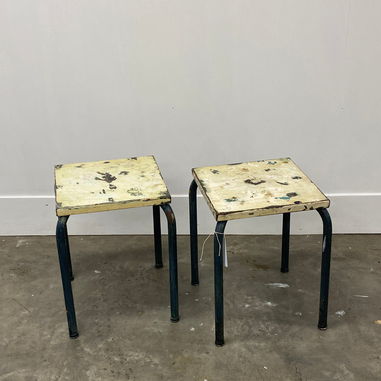 Pair 1950s Painted Metal Industrial Side Tables