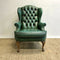 Vintage Green Leather Moran Wingback Chesterfield Armchair