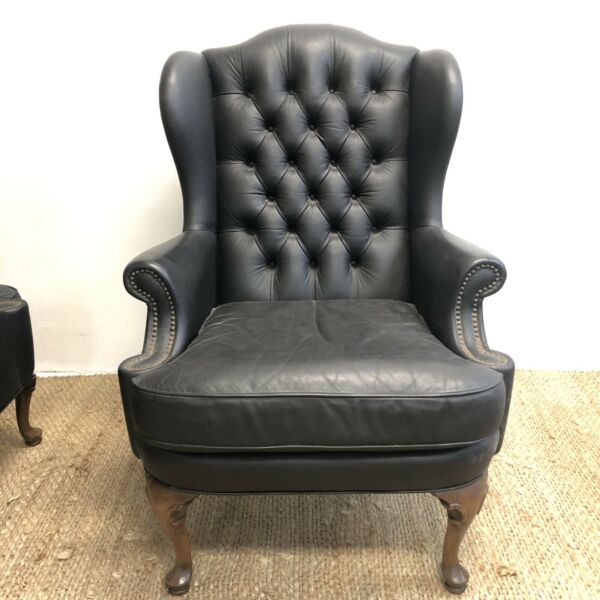 Vintage Chesterfield Wingback Leather Armchairs